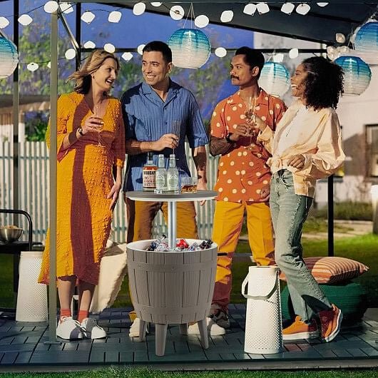 10 Gallon Cooler Bar Table Outdoor Coffee Table Ice Bucket with Telescopic Tabletop for Beer and Wi - Brewhug
