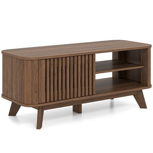 Rectangular Coffee Table with Storage and Adjustable Shelves - Walnut - Brewhug