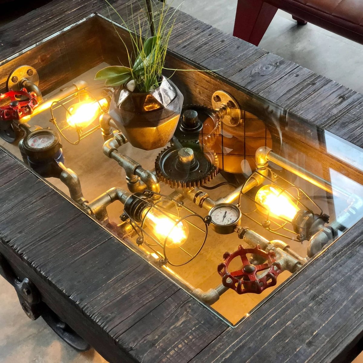 Steam punk wooden Trolley Coffee Table - Brewhug
