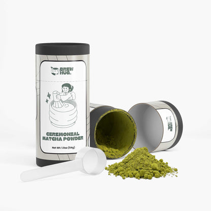 Ceremonial grade matcha with scoop - authentic Japanese matcha powder