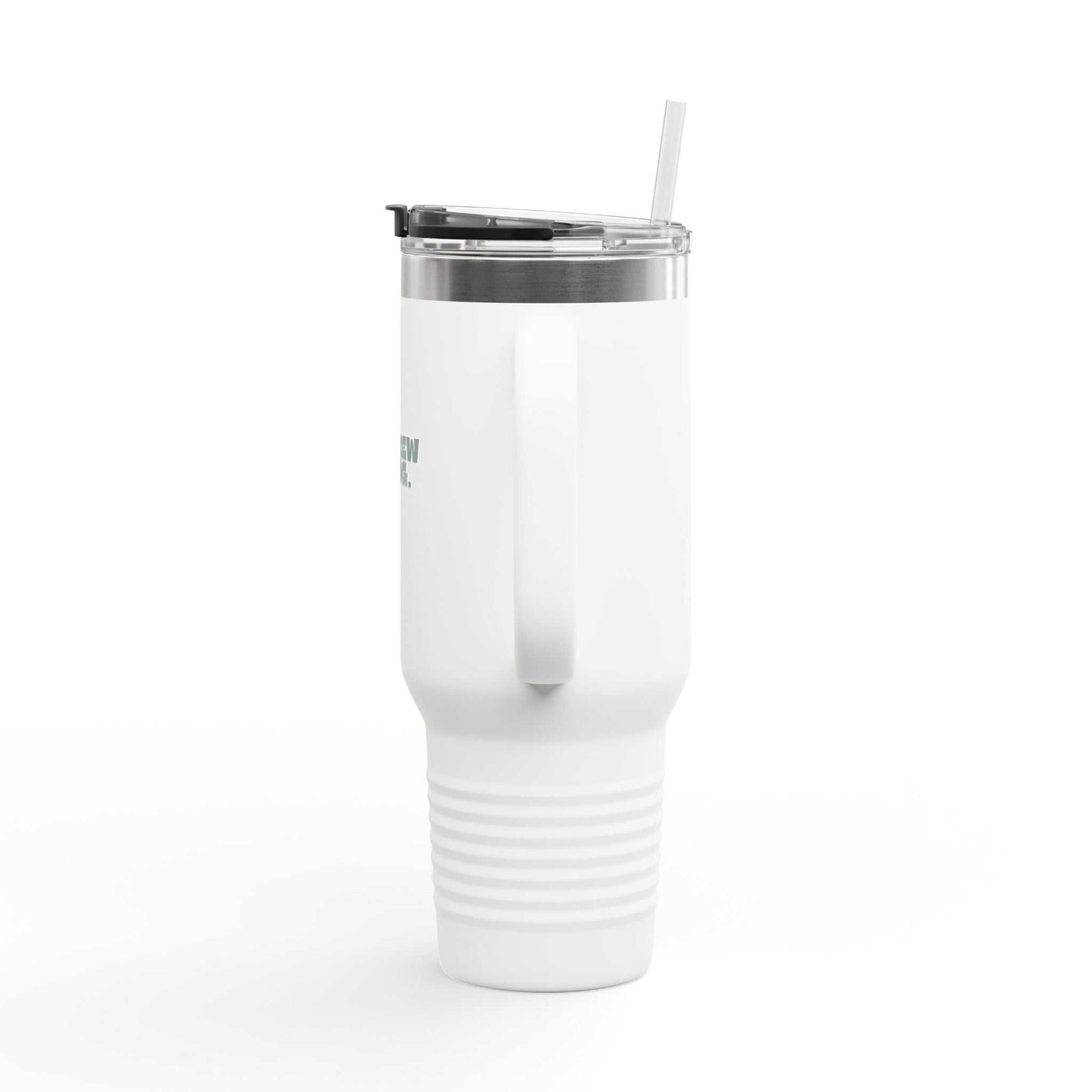 White tumbler with a straw on a white background