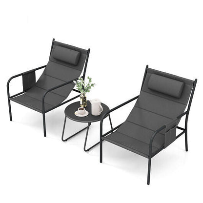 3 Piece Outdoor Bistro Set Patio Metal Chair and Coffee Table Set - Gray - Brewhug