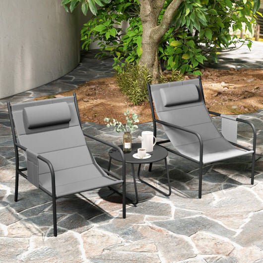 3 Piece Outdoor Bistro Set Patio Metal Chair and Coffee Table Set - Gray - Brewhug
