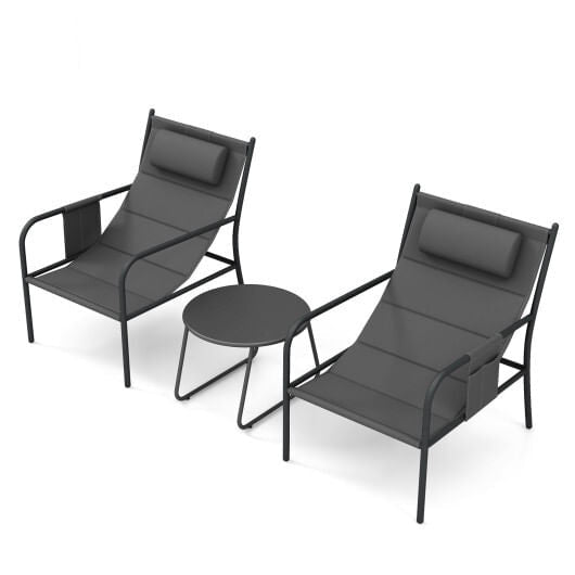 3 Piece Outdoor Bistro Set Patio Metal Chair and Coffee Table Set - Gray - Brewhug