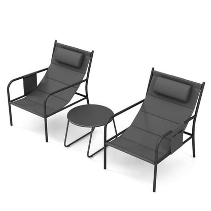 3 Piece Outdoor Bistro Set Patio Metal Chair and Coffee Table Set - Gray - Brewhug