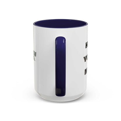 White mug with blue interior and handle on a white background