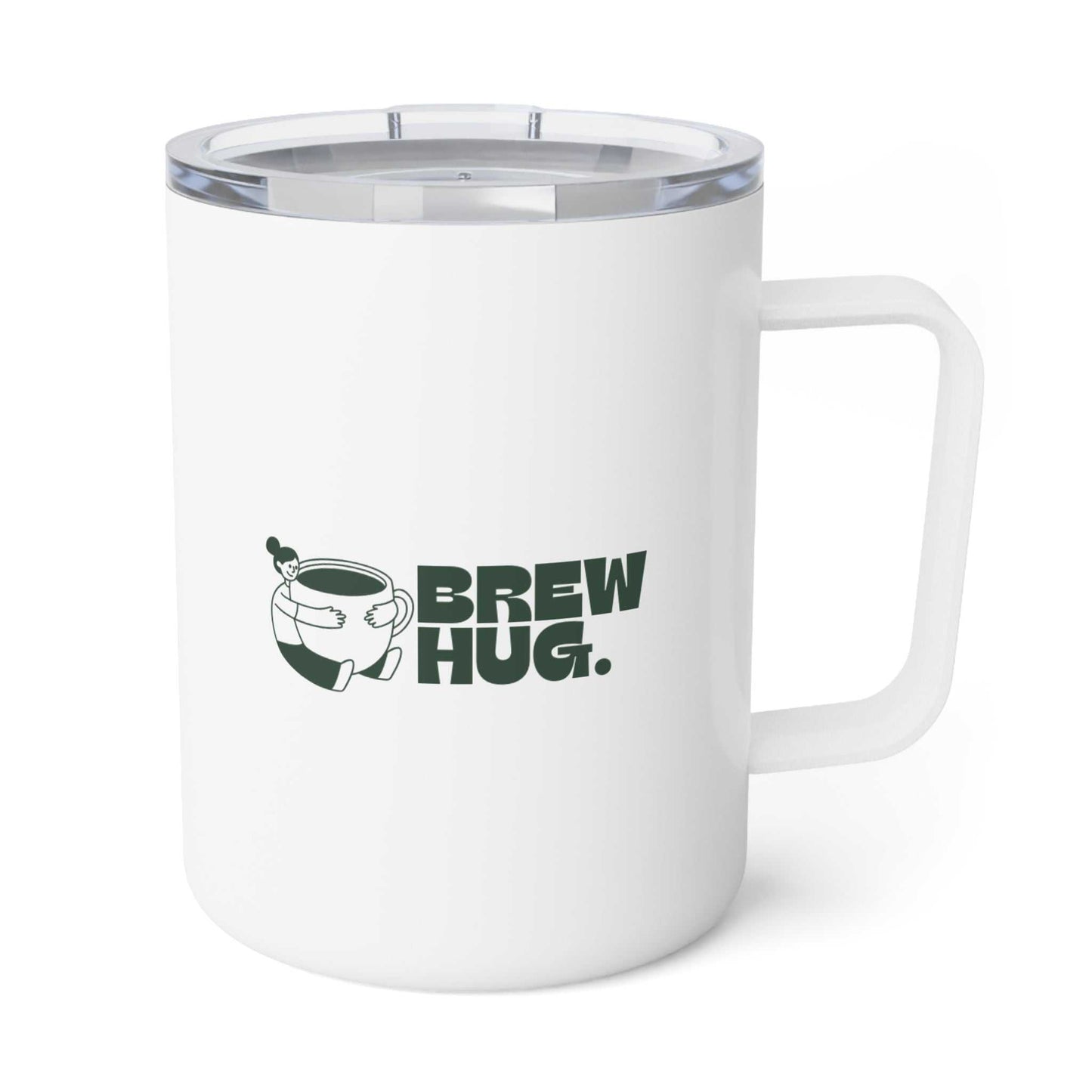 White mug with 'Brew Hug' logo on a white background