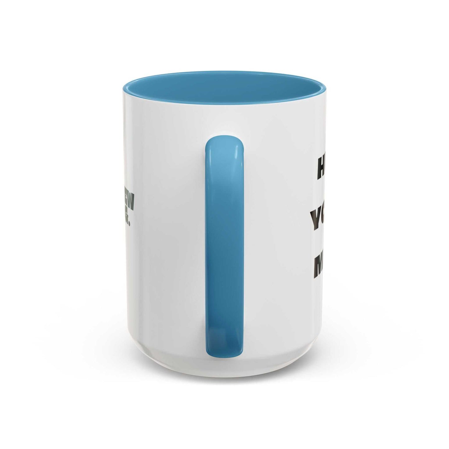 White mug with blue interior and handle on a white background