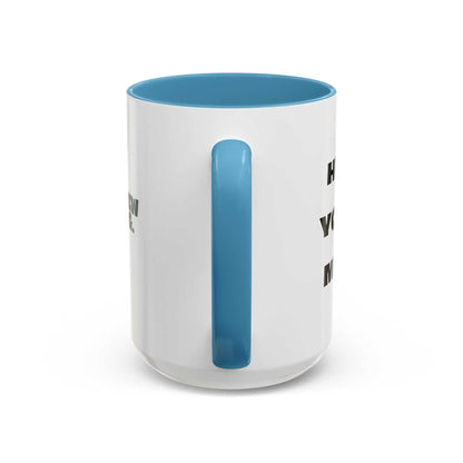 White mug with blue interior and handle on a white background