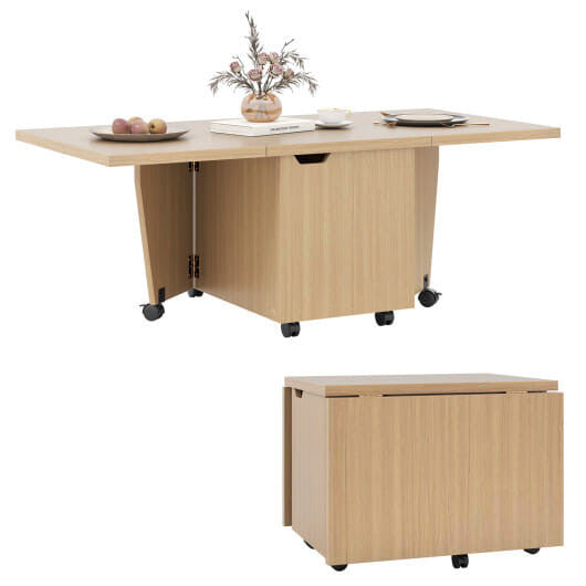 Foldable Coffee Table with Storage Cabinet Extendable Center Table-Oak - Brewhug 