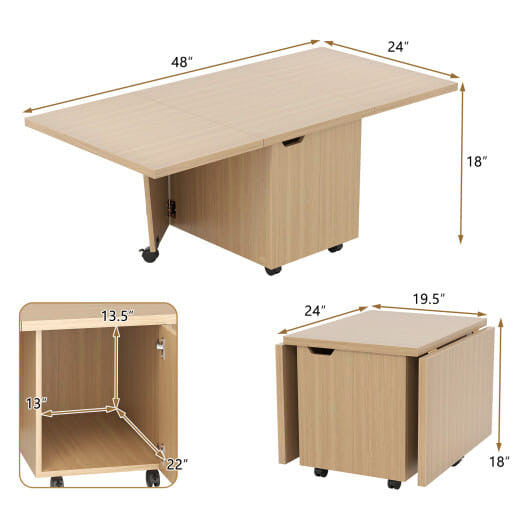 Foldable Coffee Table with Storage Cabinet Extendable Center Table-Oak - Brewhug 