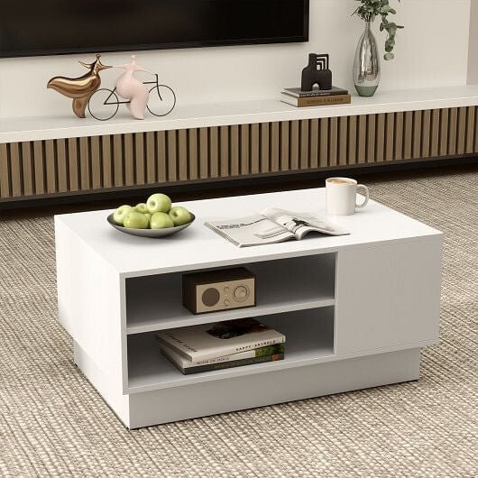 Modern Coffee Table with 2 - Tier Open Storage Shelves - White - Brewhug