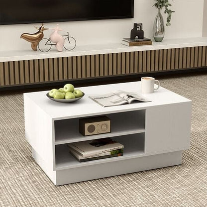 Modern Coffee Table with 2 - Tier Open Storage Shelves - White - Brewhug