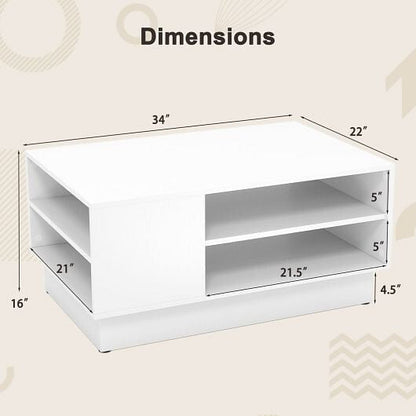 Modern Coffee Table with 2 - Tier Open Storage Shelves - White - Brewhug