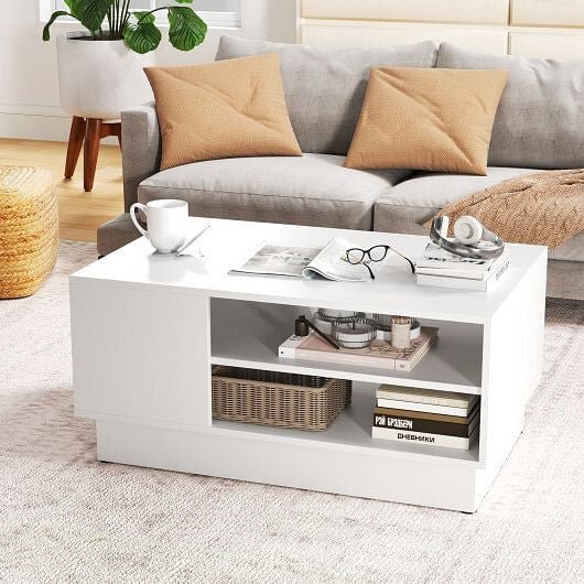 Modern Coffee Table with 2 - Tier Open Storage Shelves - White - Brewhug