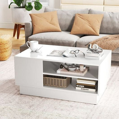 Modern Coffee Table with 2 - Tier Open Storage Shelves - White - Brewhug