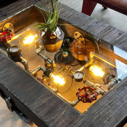 Steam punk wooden Trolley Coffee Table - Brewhug